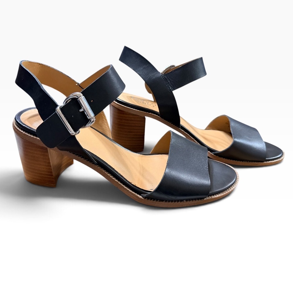 Franco Sarto Harlie Black Leather Block Heel Ankle Strap Sandals Womens 11M
